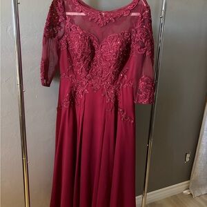 JJs House Wine Embroidered Illusion Neck A-Line Evening Gown